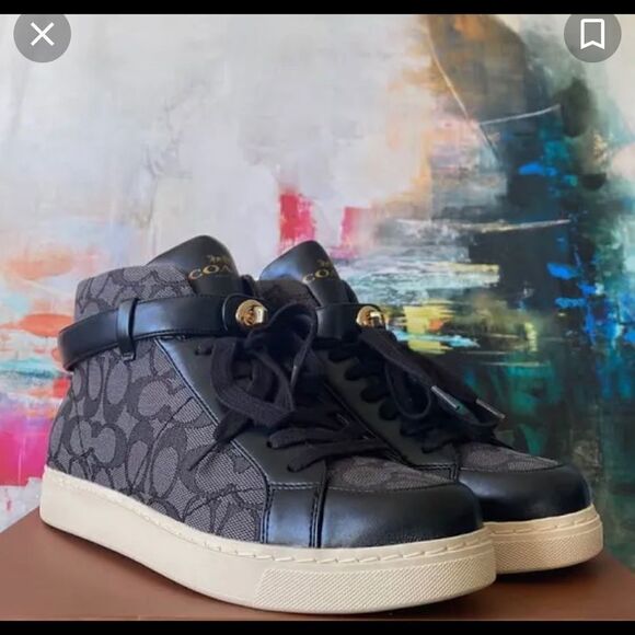 Coach Women's black grey Signature Ray Outline High Top Fashion Sneaker size 6B - Picture 3 of 10